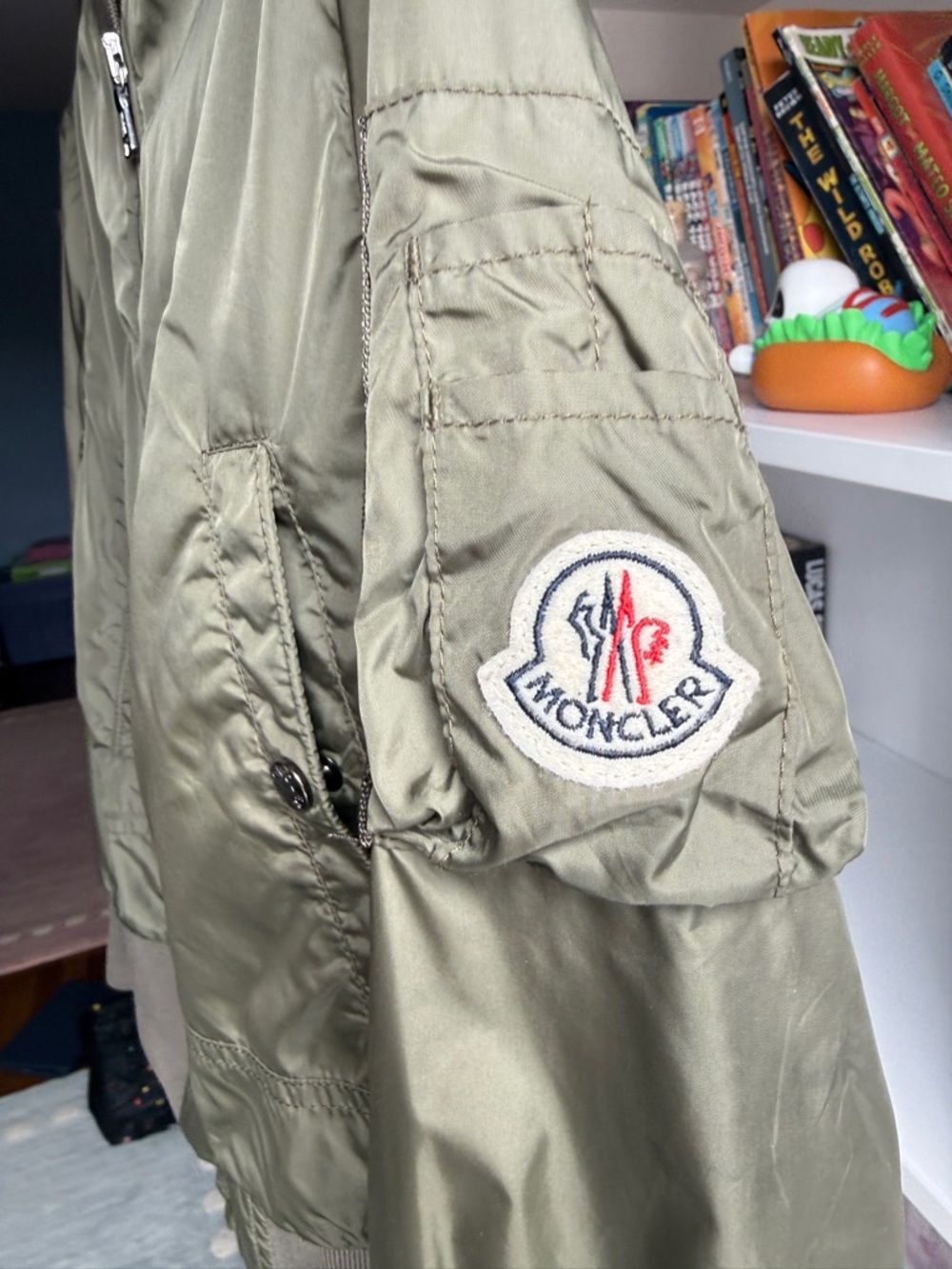 Moncler Yellow and Olive Green Logo Patch Bomber Jacket